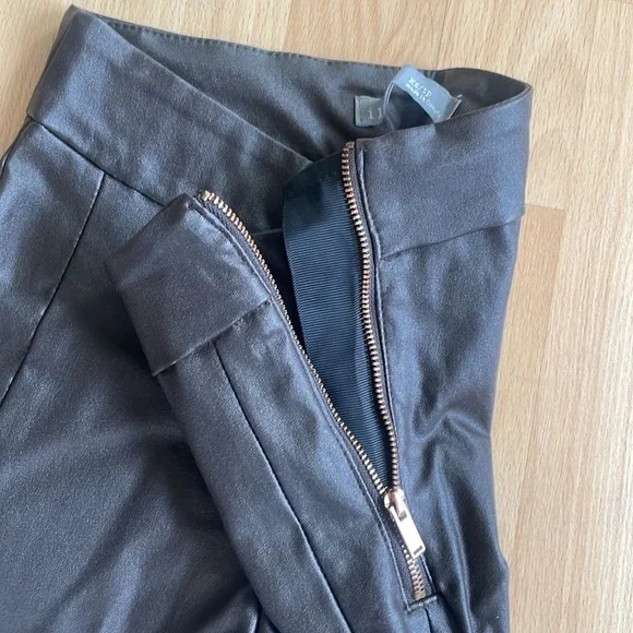 Women’s Brown Gray Shiny Leather Leggings skinny straight leg disco pants - Picture 4 of 7